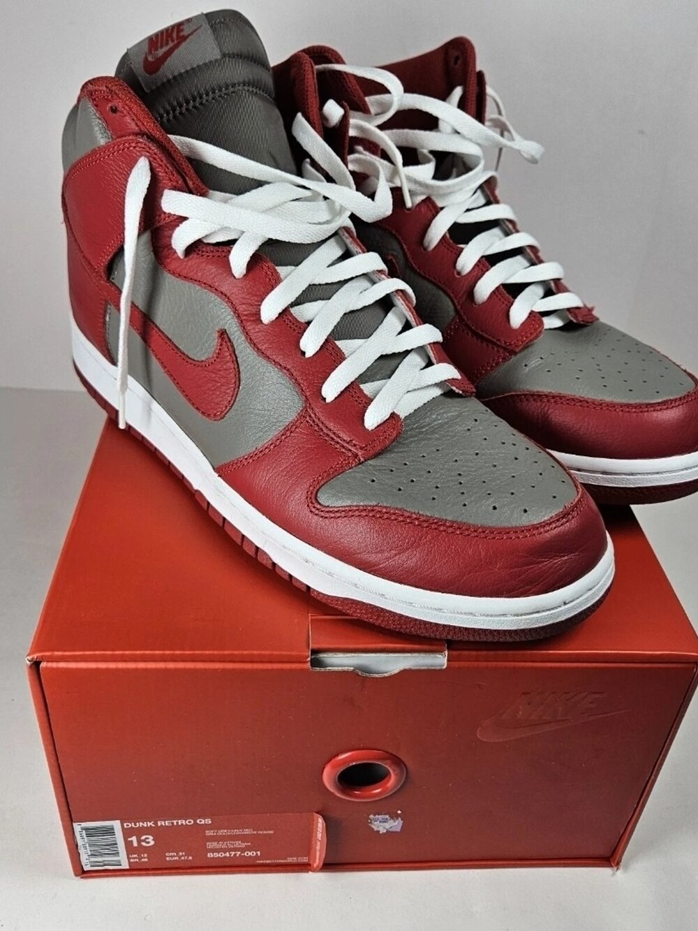 Nike Dunk High UNLV Retro QS Red Grey White 850477-001 Men's Size 13